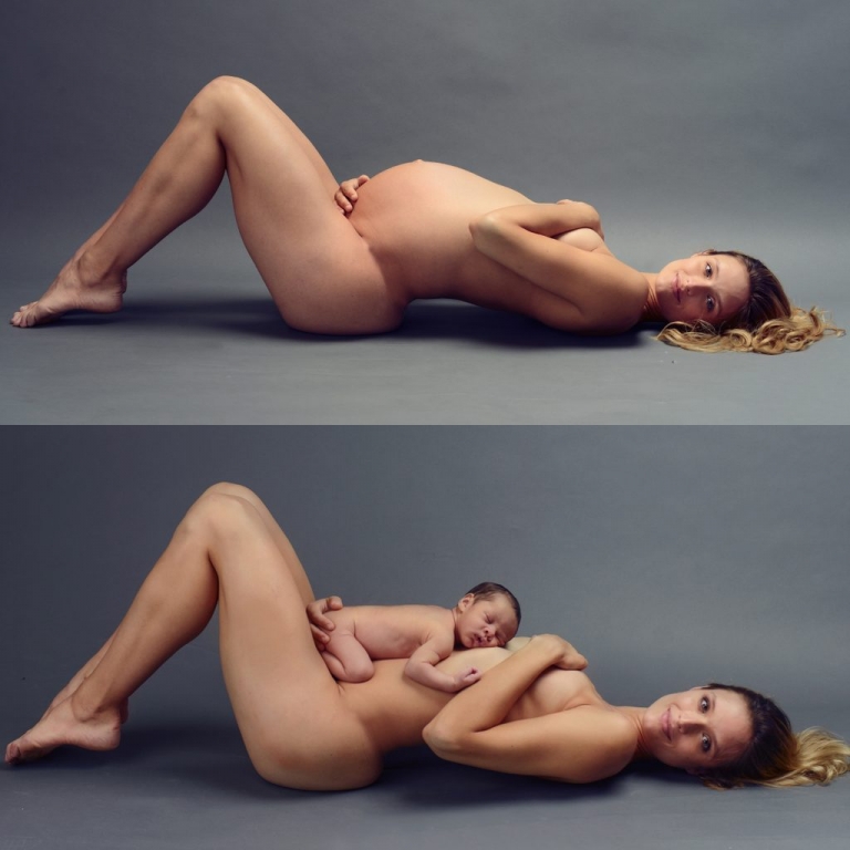 pregnancy before and after at 41 weeks pregnant and with an 11 day old baby by nyc maternity photographer daisy beatty